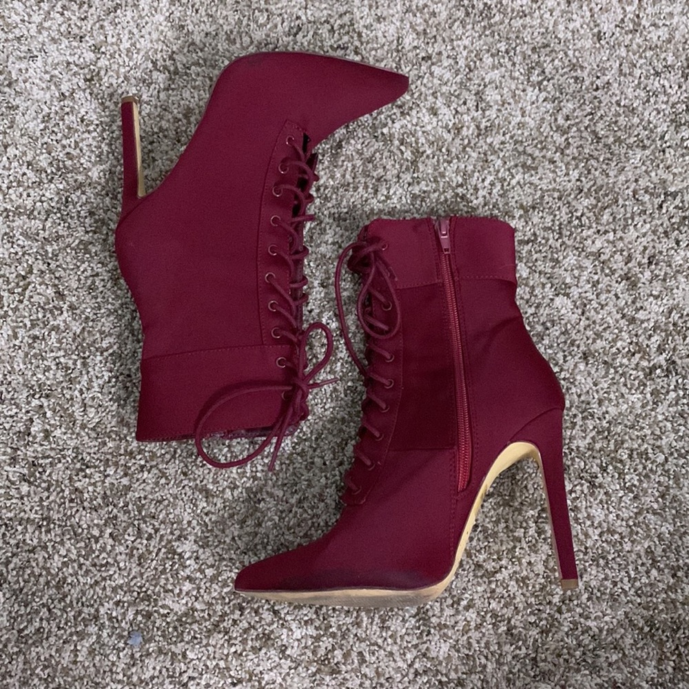 Maroon Red Heeled Booties